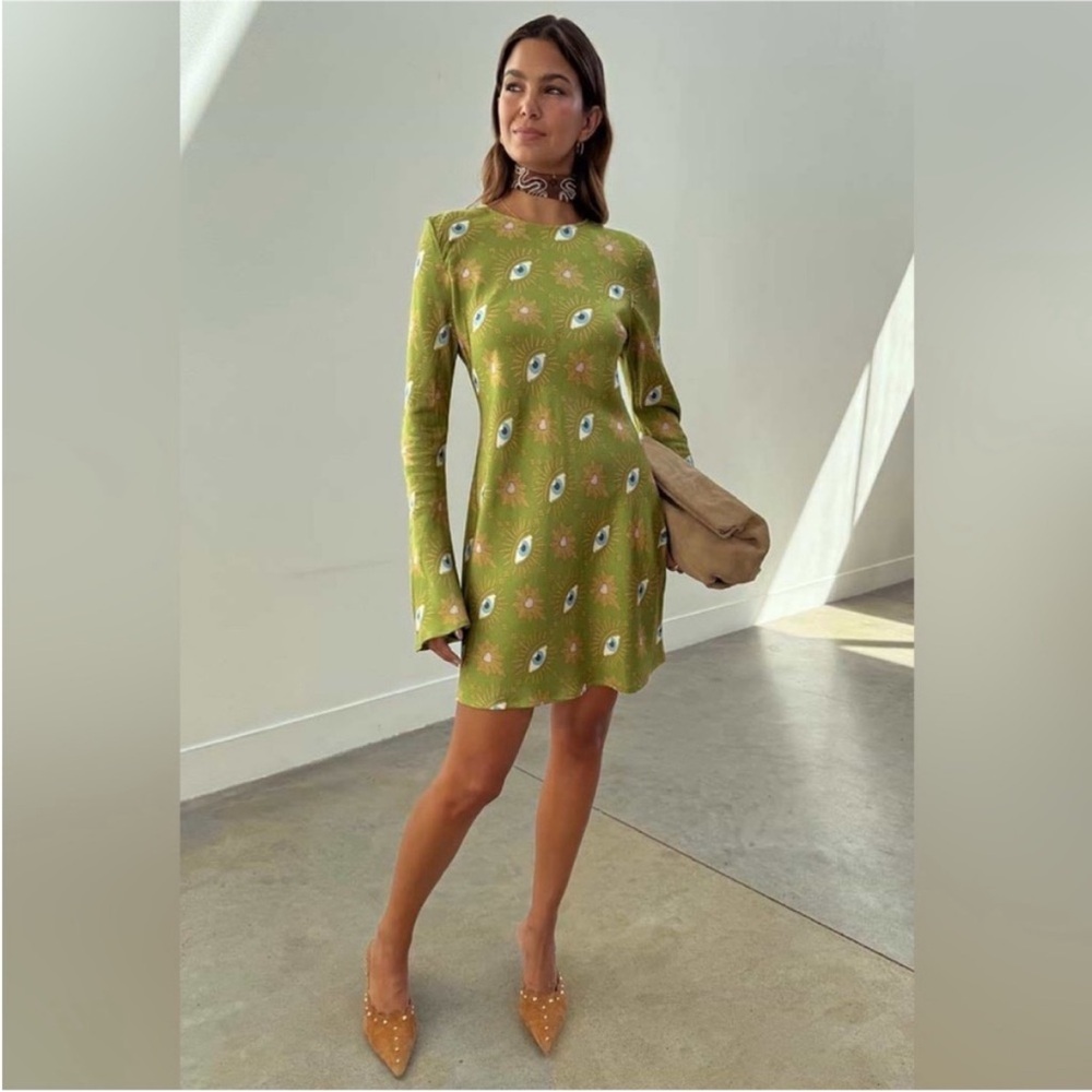 Never Fully Dressed Green Eye-Print Mini Dress